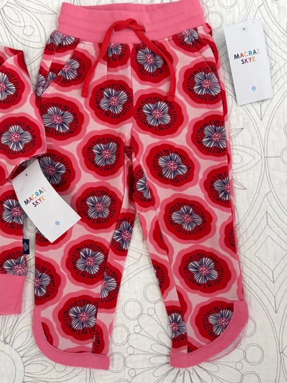MACRAE SKYE Floral French Terry Set sz. 2 Red Poppy Print Sweatshirt & Joggers